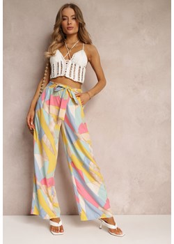 Beżowe Spodnie Szerokie z Wiązaniem Sanitis ze sklepu Renee odzież w kategorii Spodnie damskie - zdjęcie 157085929