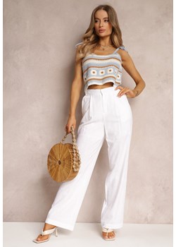 Białe Bawełniane Spodnie z Szerokimi Nogawkami i Regularnym Stanem Kamiyah ze sklepu Renee odzież w kategorii Spodnie damskie - zdjęcie 157086045