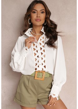 Biała Koszula z Koronkową Wstawką i Stójką Rosi ze sklepu Renee odzież w kategorii Koszule damskie - zdjęcie 157086116