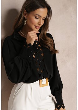 Czarna Koszula z Koronkową Wstawką i Stójką Rosi ze sklepu Renee odzież w kategorii Koszule damskie - zdjęcie 157086125