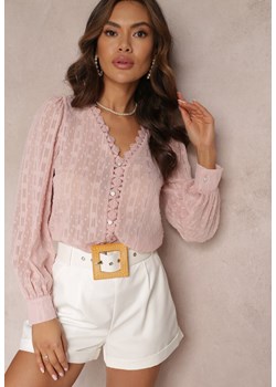 Różowa Koronkowa Bluzka z Metaliczną Nitką Maliso ze sklepu Renee odzież w kategorii Bluzki damskie - zdjęcie 157086557