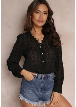 Czarna Koronkowa Bluzka z Metaliczną Nitką Maliso ze sklepu Renee odzież w kategorii Bluzki damskie - zdjęcie 157086569