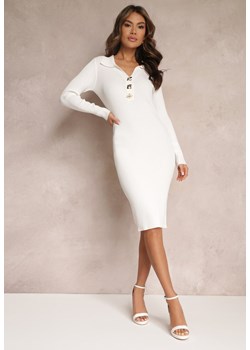 Biała Sweterkowa Sukienka z Prążkowanej Dzianiny Moagas ze sklepu Renee odzież w kategorii Sukienki - zdjęcie 157086715
