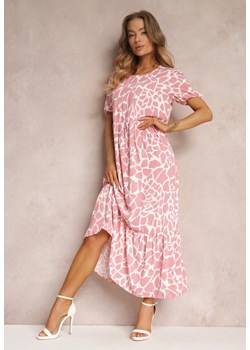 Różowa Sukienka Maxi z Krótkim Rękawem i Falbanką Hartleigh ze sklepu Renee odzież w kategorii Sukienki - zdjęcie 157086876