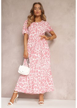 Różowa Sukienka Maxi z Krótkim Rękawem i Falbanką Hartleigh ze sklepu Renee odzież w kategorii Sukienki - zdjęcie 157086877
