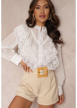 Biała Koszula z Błyszczącą Nitką i Haftowanymi Wstawkami Daizee ze sklepu Renee odzież w kategorii Koszule damskie - zdjęcie 157087079
