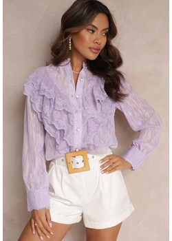 Fioletowa Koszula z Błyszczącą Nitką i Haftowanymi Wstawkami Daizee ze sklepu Renee odzież w kategorii Koszule damskie - zdjęcie 157087089