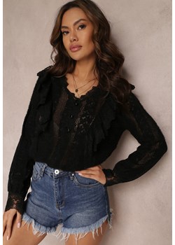 Czarna Bluzka Koronkowa z Falbankami Audria ze sklepu Renee odzież w kategorii Bluzki damskie - zdjęcie 157087109