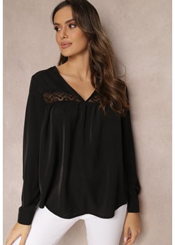 Czarna Bluzka z Haftem i Długim Rękawem Khodi ze sklepu Renee odzież w kategorii Bluzki damskie - zdjęcie 157087116