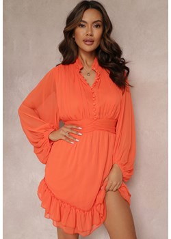 Pomarańczowa Sukienka Mini z Marszczoną Gumką i Przezroczystymi Rękawami Janay ze sklepu Renee odzież w kategorii Sukienki - zdjęcie 157087229