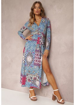 Niebieska Sukienka Maxi z Głębokim Dekoltem i Materiałowym Paskiem Krelare ze sklepu Renee odzież w kategorii Sukienki - zdjęcie 157087739