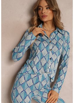 Niebieska Koszula Zdobiona Ornamentalnym Wzorem Ziacahe ze sklepu Renee odzież w kategorii Koszule damskie - zdjęcie 157087789
