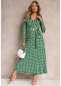 Zielona Sukienka Kopertowa Wiązana w Pasie w Geometryczny Wzór Joliyah ze sklepu Renee odzież w kategorii Sukienki - zdjęcie 157087809