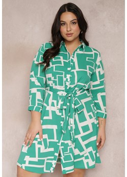 Zielona Koszulowa Sukienka Mini z Guzikami i Materiałowym Paskiem Meilany ze sklepu Renee odzież w kategorii Sukienki - zdjęcie 157088018