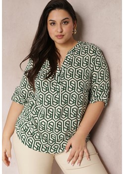 Zielona Wzorzysta Bluzka z Podwijanymi Rękawami Kenzlee ze sklepu Renee odzież w kategorii Bluzki damskie - zdjęcie 157088258