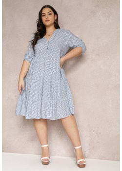 Niebieska Sukienka z Guzikami i Podwijanymi Rękawami 7/8 Agalanie ze sklepu Renee odzież w kategorii Sukienki - zdjęcie 157088318