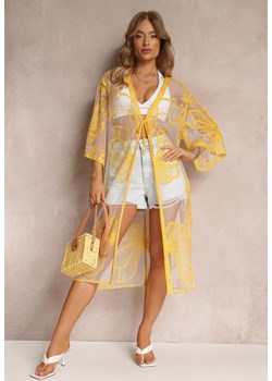 Żółta Przezroczysta Narzutka z Haftem i Wiązaniem w Pasie Miri ze sklepu Renee odzież w kategorii Odzież plażowa - zdjęcie 157088619
