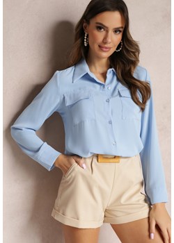 Jasnoniebieska Koszula z Ozdobnymi Kieszeniami i Mankietami z Guzikami Keora ze sklepu Renee odzież w kategorii Koszule damskie - zdjęcie 157088988