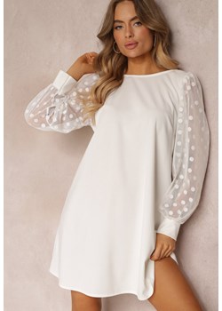 Biała Pudełkowa Sukienka Mini z Ozdobnymi Rękawami z Siateczki Unicie ze sklepu Renee odzież w kategorii Sukienki - zdjęcie 157089105