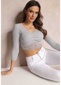 Szara Krótka Bluzka z Koronkowym Dołem Camiah ze sklepu Renee odzież w kategorii Bluzki damskie - zdjęcie 157089367