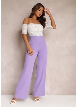 Jasnofioletowe Spodnie Szerokie High Waist Dule ze sklepu Renee odzież w kategorii Spodnie damskie - zdjęcie 157089776