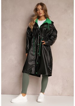 Czarny Płaszcz z Kapturem i Ściągaczem w Talii Maiar ze sklepu Renee odzież w kategorii Płaszcze damskie - zdjęcie 157089856