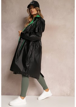 Czarny Płaszcz z Kapturem i Ściągaczem w Talii Maiar ze sklepu Renee odzież w kategorii Płaszcze damskie - zdjęcie 157089857
