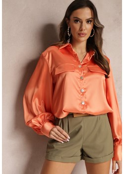 Pomarańczowa Satynowa Koszula z Guzikami i Klapami Franceska ze sklepu Renee odzież w kategorii Koszule damskie - zdjęcie 157090298