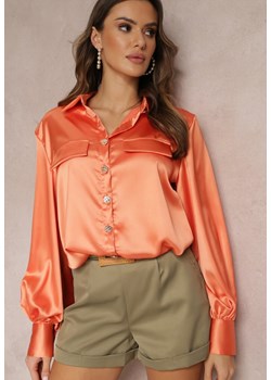 Pomarańczowa Satynowa Koszula z Guzikami i Klapami Franceska ze sklepu Renee odzież w kategorii Koszule damskie - zdjęcie 157090299