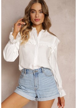 Biała Koszula z Koronkowymi Wstawkami i Marszczeniem Kacey ze sklepu Renee odzież w kategorii Koszule damskie - zdjęcie 157090319