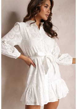 Biała Bawełniana Sukienka Ozdobiona Haftem Koszulowa Baucia ze sklepu Renee odzież w kategorii Sukienki - zdjęcie 157090359