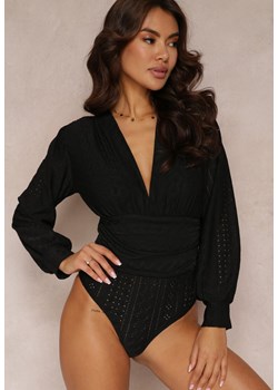 Czarne Haftowane Body z Długim Rękawem Corynne ze sklepu Renee odzież w kategorii Bluzki damskie - zdjęcie 157090399
