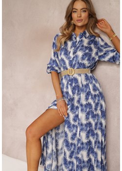 Niebieska Koszulowa Sukienka Maxi z Guzikami i Podpinanymi Rękawami Jaye ze sklepu Renee odzież w kategorii Sukienki - zdjęcie 157090527