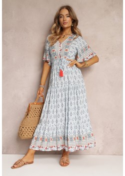 Jasnoniebieska Sukienka Maxi z Krótkim Rękawem i Gumką w Talii Emaya ze sklepu Renee odzież w kategorii Sukienki - zdjęcie 157090645