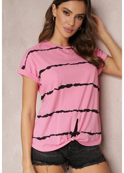 Różowy T-shirt Tie Dye z Ozdobnym Wiązaniem i Krótkim Rękawem Lilou ze sklepu Renee odzież w kategorii Bluzki damskie - zdjęcie 157090799