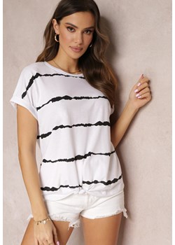Biały T-shirt Tie Dye z Ozdobnym Wiązaniem i Krótkim Rękawem Lilou ze sklepu Renee odzież w kategorii Bluzki damskie - zdjęcie 157090809