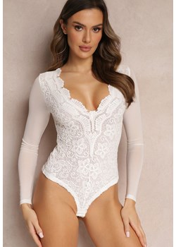 Białe Body Koronkowe z Siateczką Apontha ze sklepu Renee odzież w kategorii Bluzki damskie - zdjęcie 157091498