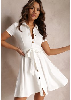 Biała Sukienka Mini z Kołnierzem i Krótkim Rękawem Penetine ze sklepu Renee odzież w kategorii Sukienki - zdjęcie 157091669