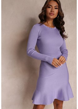 Fioletowa Sukienka Dopasowana z Falbanką Kenra ze sklepu Renee odzież w kategorii Sukienki - zdjęcie 157091785