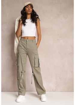 Ciemnozielone Jeansy Cargo z Kieszeniami i Taśmami Vinlis ze sklepu Renee odzież w kategorii Spodnie damskie - zdjęcie 157091855