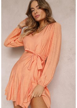 Pomarańczowa Rozkloszowana Sukienka Mini z Wiązaniem w Talii Evyna ze sklepu Renee odzież w kategorii Sukienki - zdjęcie 157091875