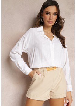 Biała Krótka Koszula Bawełniana Wiązana na Dole Safwana ze sklepu Renee odzież w kategorii Koszule damskie - zdjęcie 157091925