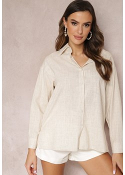 Jasnobeżowa Bawełniana Koszula Przedłużona z Tyłu Teriolisa ze sklepu Renee odzież w kategorii Koszule damskie - zdjęcie 157091946