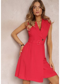 Czerwona Sukienka z Paskiem o Kopertowym Kroju z Wiskozy Nearoye ze sklepu Renee odzież w kategorii Sukienki - zdjęcie 157092198