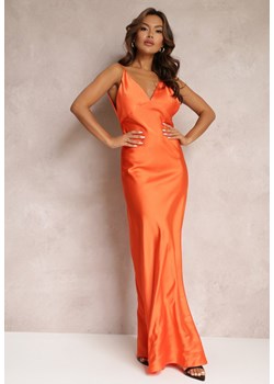 Pomarańczowa Sukienka Satynowa Maxi na Ramiączkach Konie ze sklepu Renee odzież w kategorii Sukienki - zdjęcie 157092215