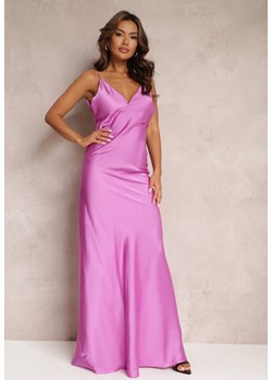 Fioletowa Sukienka Satynowa Maxi na Ramiączkach Konie ze sklepu Renee odzież w kategorii Sukienki - zdjęcie 157092226