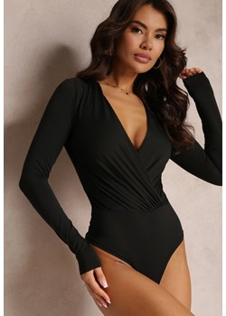 Czarne Body z Marszczeniem i Kopertowym Dekoltem Opselli ze sklepu Renee odzież w kategorii Bluzki damskie - zdjęcie 157092267