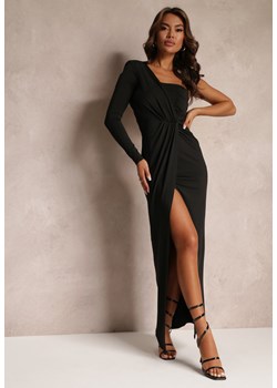 Czarna Asymetryczna Sukienka Maxi Zdobiona Drapowaniem Kiari ze sklepu Renee odzież w kategorii Sukienki - zdjęcie 157092299