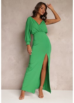 Zielona Asymetryczna Sukienka z Gumką w Pasie i Łańcuszkiem Przy Ramieniu Jisse ze sklepu Renee odzież w kategorii Sukienki - zdjęcie 157092329