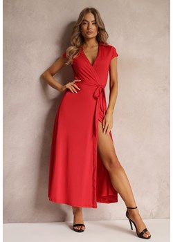 Czerwona Kopertowa Sukienka z Kołnierzykiem i Wiązaniem w Talii Hadly ze sklepu Renee odzież w kategorii Sukienki - zdjęcie 157092859
